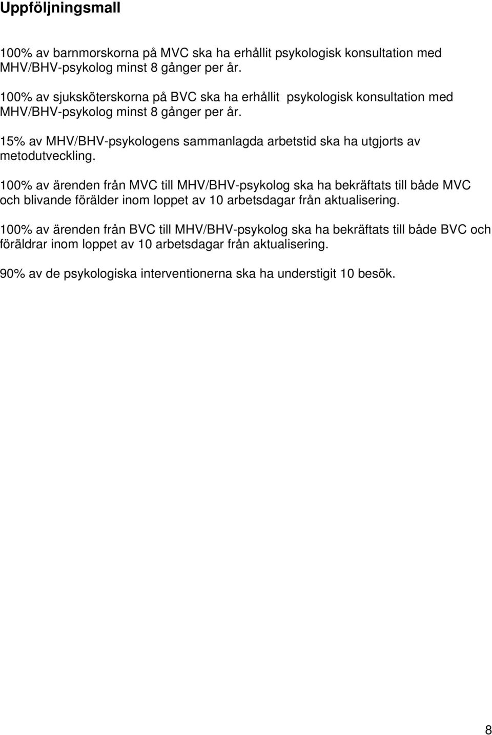 15% av MHV/BHV-psykologens sammanlagda arbetstid ska ha utgjorts av metodutveckling.