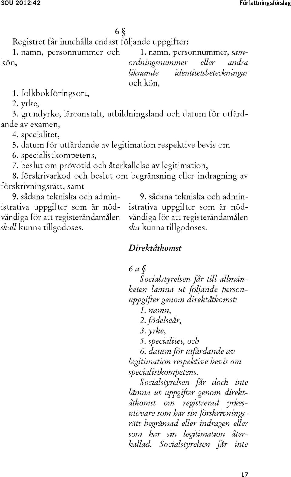 grundyrke, läroanstalt, utbildningsland och datum för utfärdande av examen, 4. specialitet, 5. datum för utfärdande av legitimation respektive bevis om 6. specialistkompetens, 7.