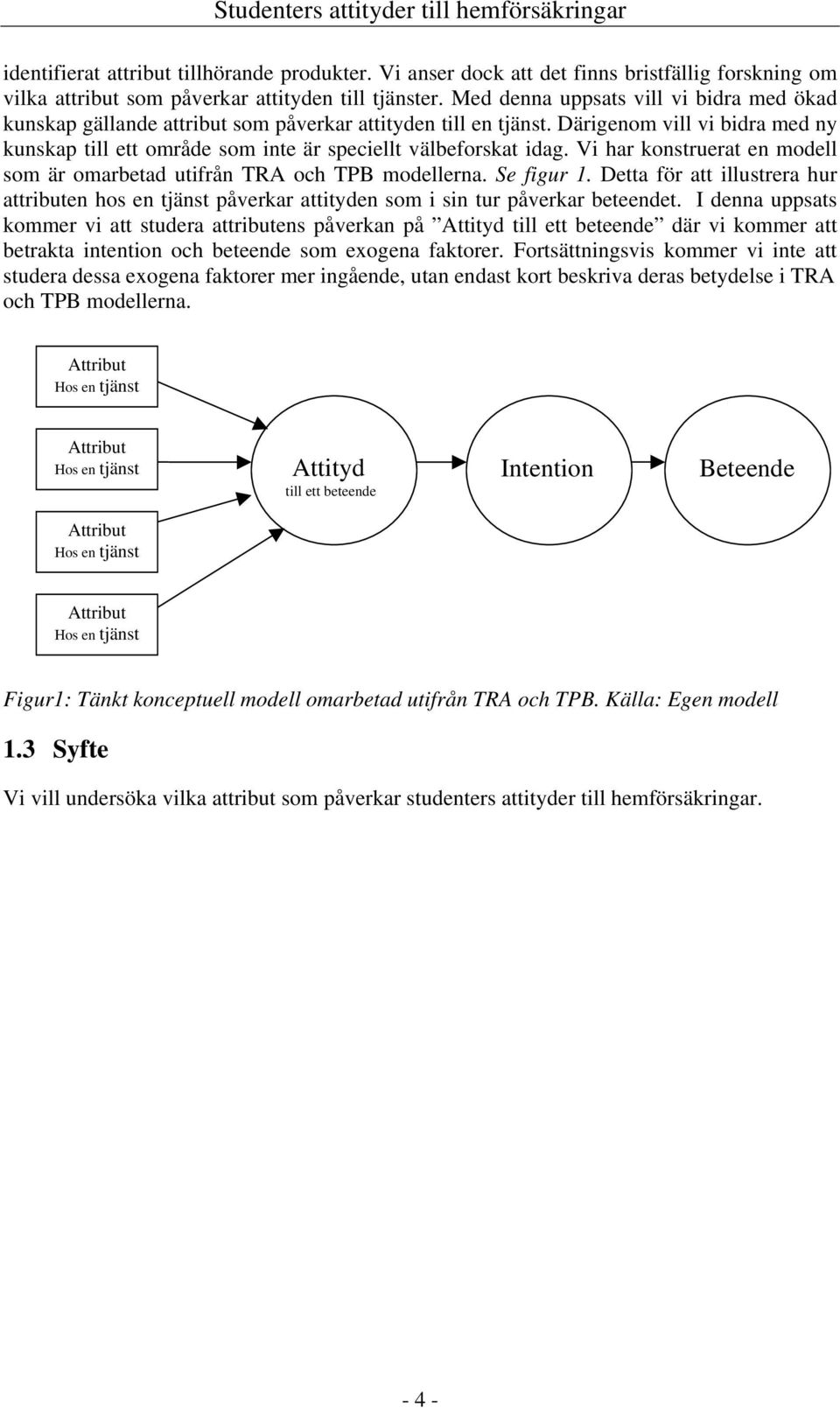 Därigenom vill vi bidra med ny kunskap till ett område som inte är speciellt välbeforskat idag. Vi har konstruerat en modell som är omarbetad utifrån TRA och TPB modellerna. Se figur 1.