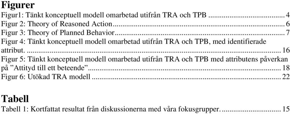 .. 7 Figur 4: Tänkt konceptuell modell omarbetad utifrån TRA och TPB, med identifierade attribut.