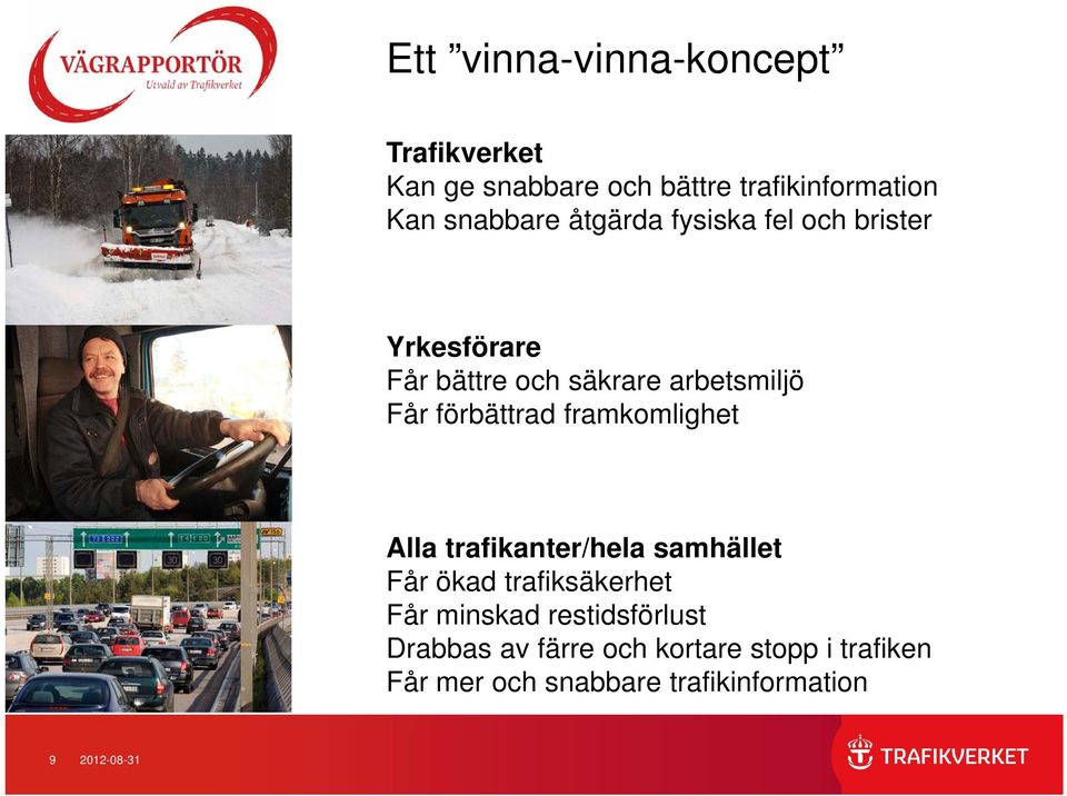 framkomlighet Alla trafikanter/hela samhället Får ökad trafiksäkerhet Får minskad