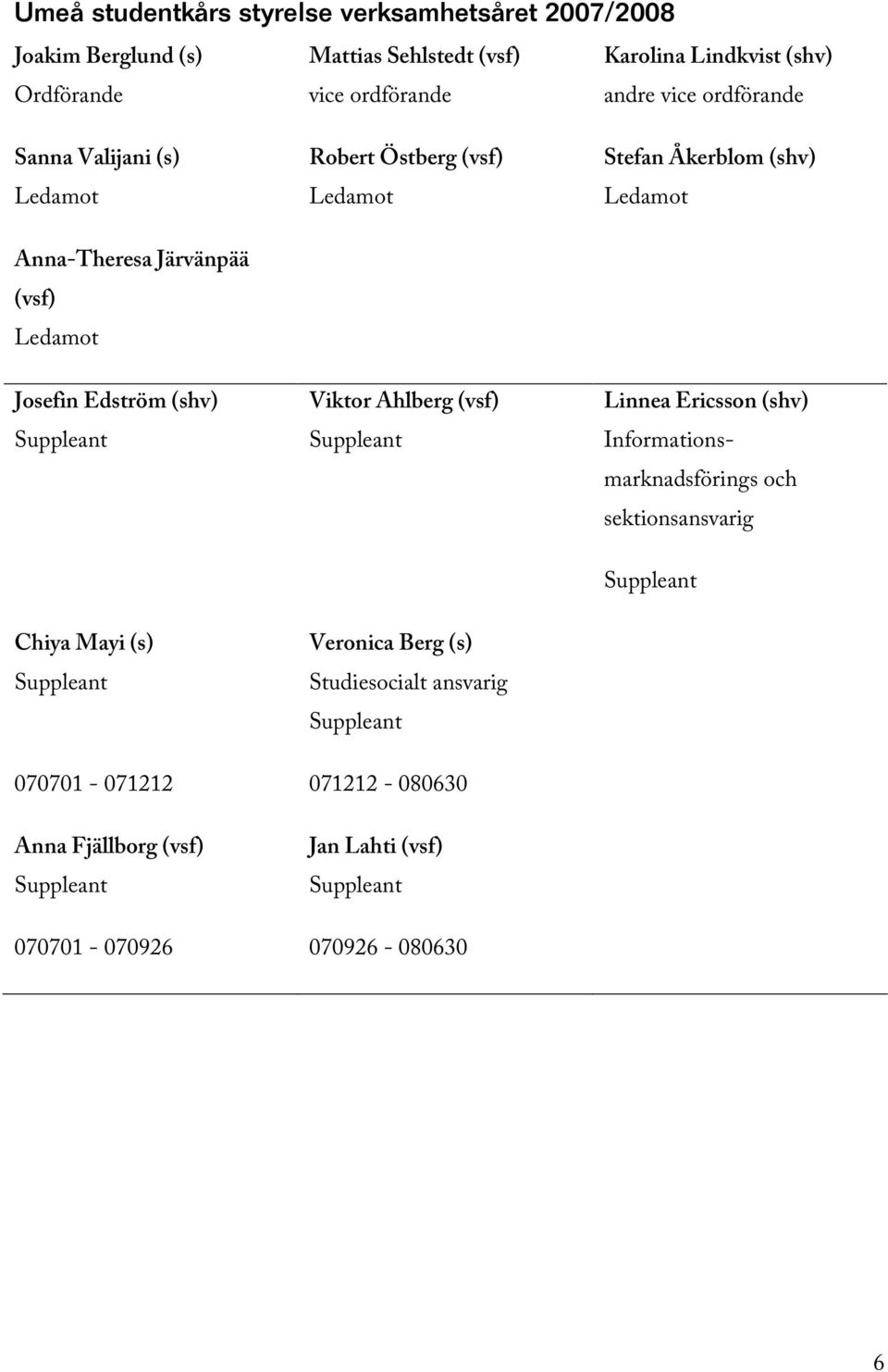 (shv) Suppleant Viktor Ahlberg (vsf) Suppleant Linnea Ericsson (shv) Informationsmarknadsförings och sektionsansvarig Suppleant Chiya Mayi (s) Suppleant