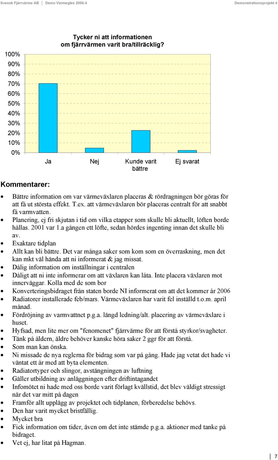 att värmeväxlaren bör placeras centralt för att snabbt få varmvatten. Planering, ej fri skjutan i tid om vilka etapper som skulle bli aktuellt, löften borde hållas. 2001 var 1.