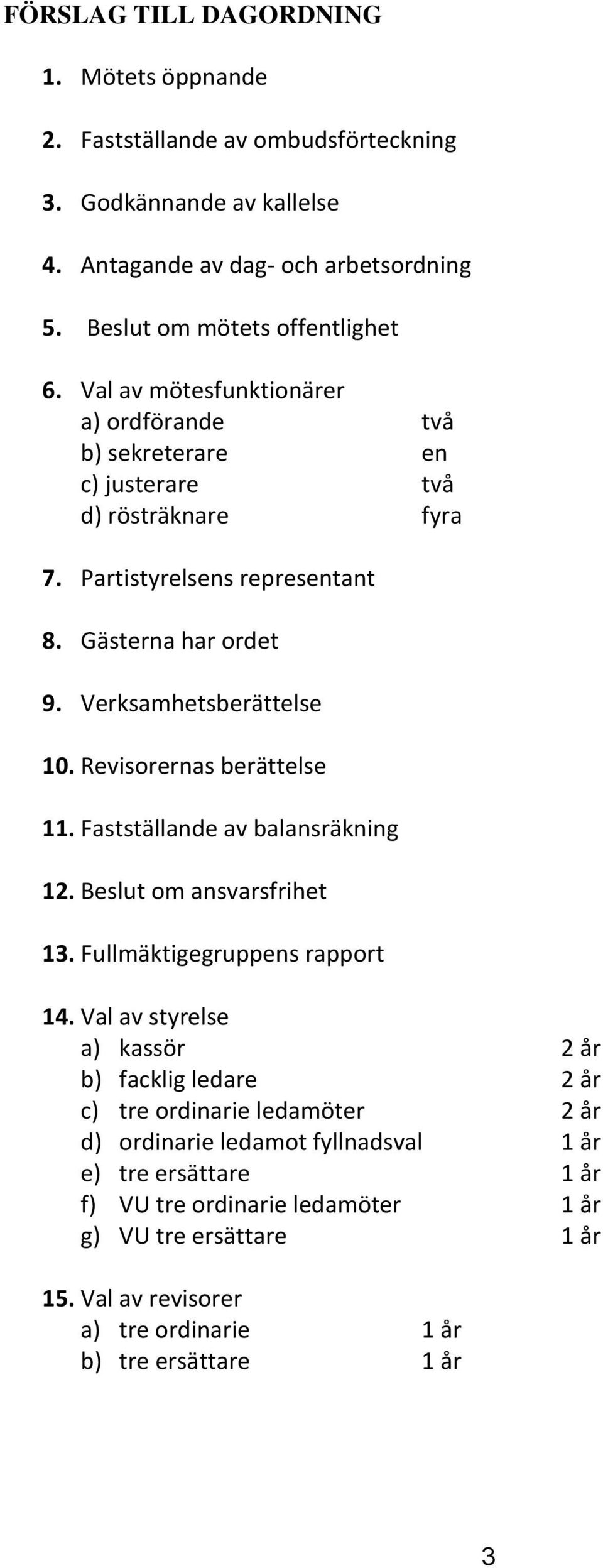 Revisorernas berättelse 11. Fastställande av balansräkning 12. Beslut om ansvarsfrihet 13. Fullmäktigegruppens rapport 14.