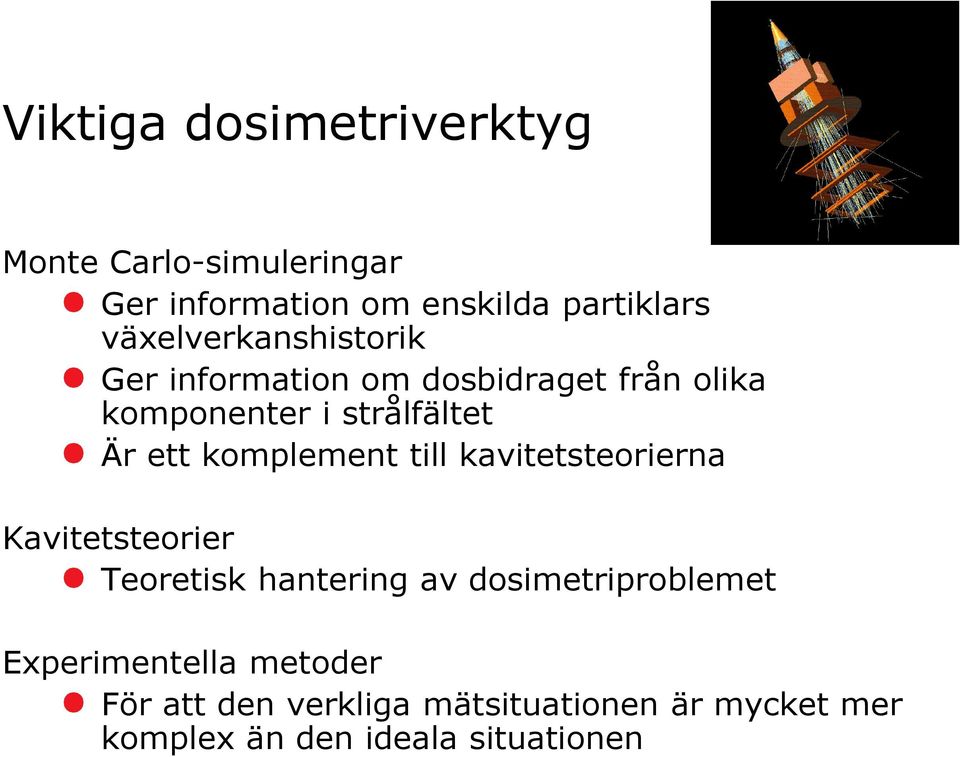 komplement till kavitetsteorierna Kavitetsteorier Teoretisk hantering av dosimetriproblemet