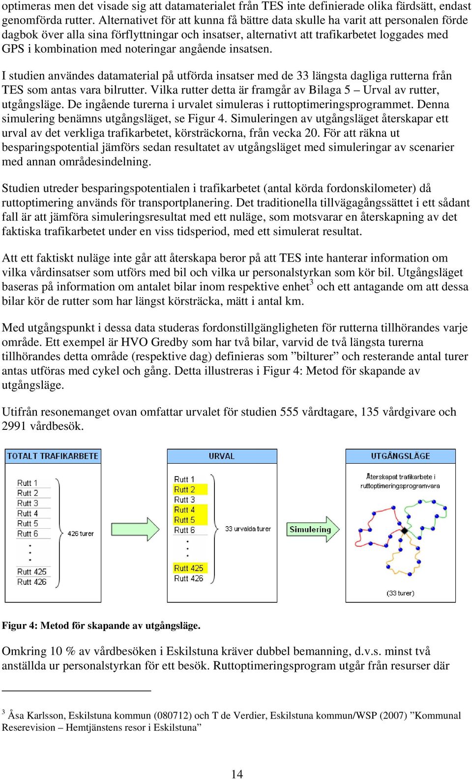 noteringar angående insatsen. I studien användes datamaterial på utförda insatser med de 33 längsta dagliga rutterna från TES som antas vara bilrutter.