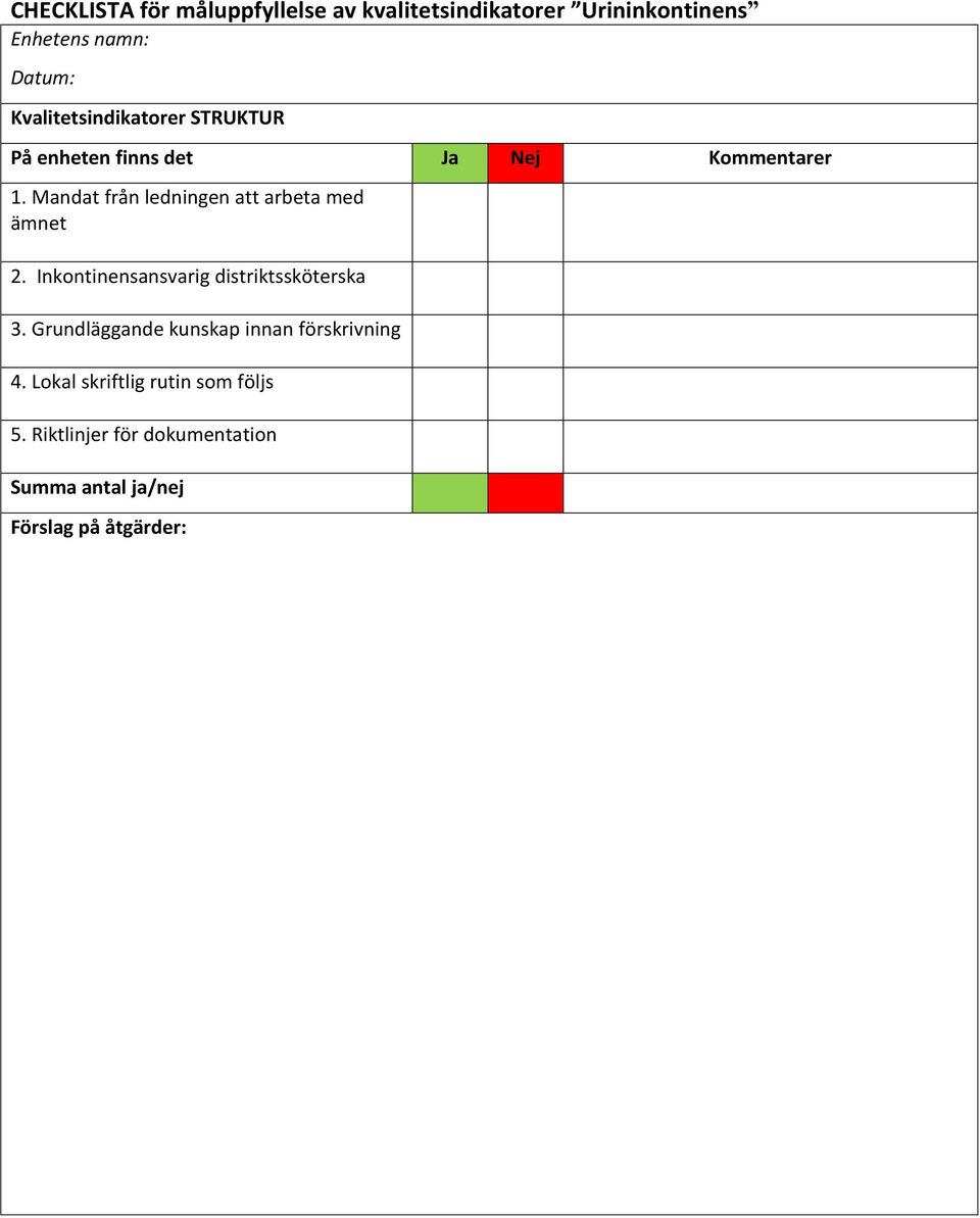 Mandat från ledningen att arbeta med ämnet 2. Inkontinensansvarig distriktssköterska 3.