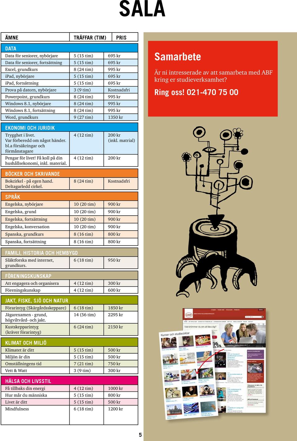 1, fortsättning 8 (24 tim) 995 kr Word, grundkurs 9 (27 tim) 1350 kr Samarbete Är ni intresserade av att samarbeta med ABF kring er studieverksamhet? Ring oss!