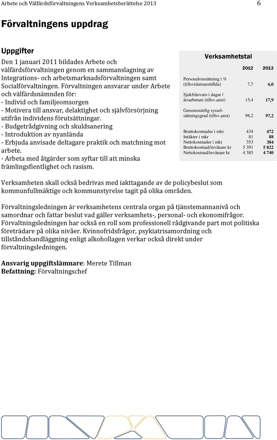 Förvaltningen ansvarar under Arbete och välfärdsnämnden för: - Individ och familjeomsorgen - Motivera till ansvar, delaktighet och självförsörjning utifrån individens förutsättningar.