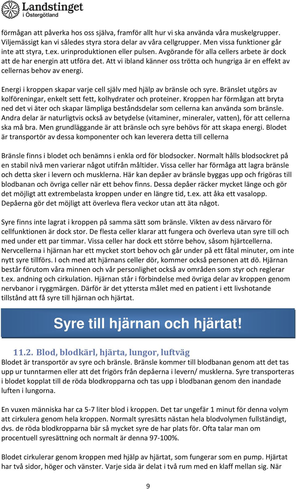 Energi i kroppen skapar varje cell själv med hjälp av bränsle och syre. Bränslet utgörs av kolföreningar, enkelt sett fett, kolhydrater och proteiner.