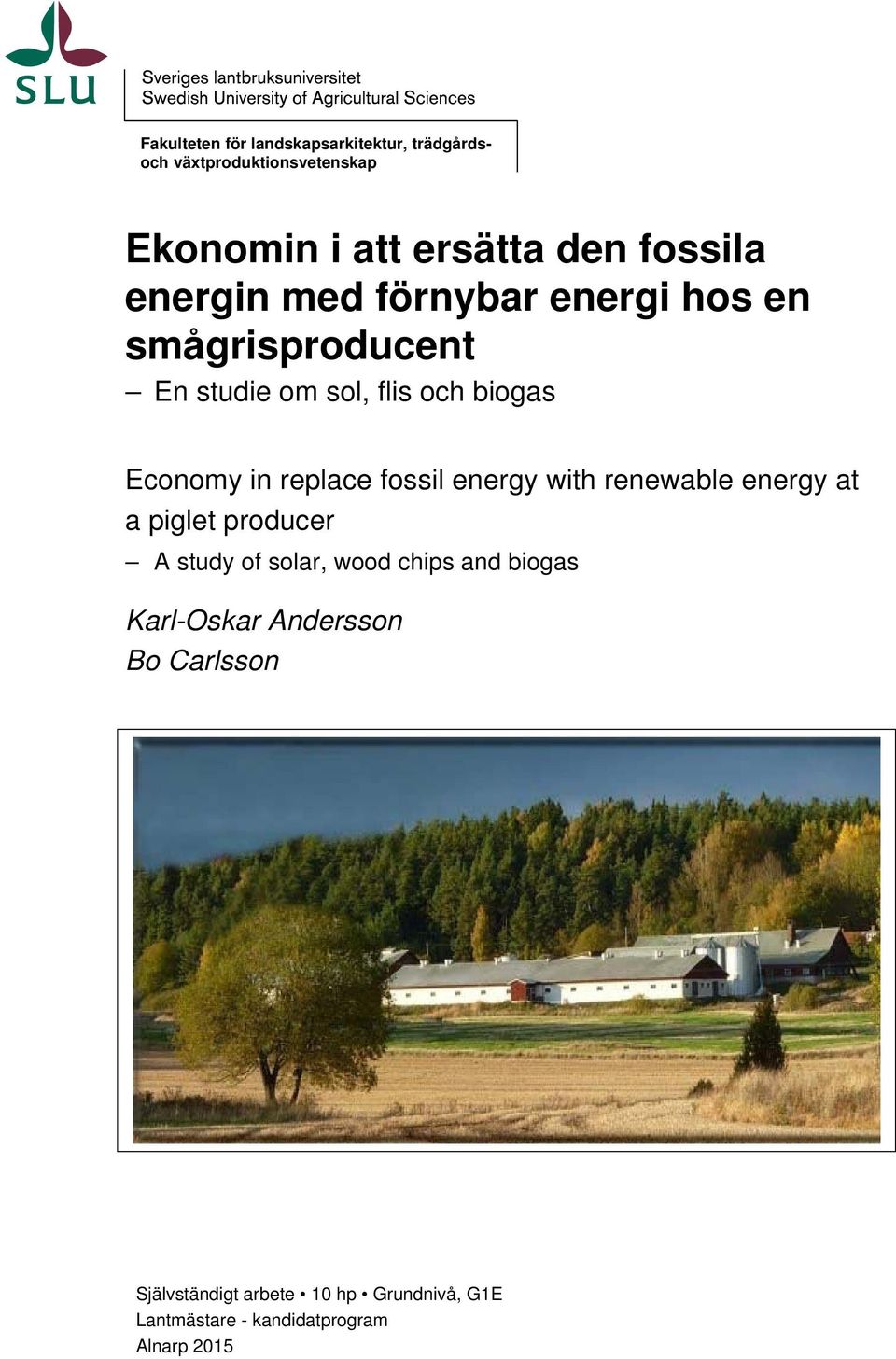 replace fossil energy with renewable energy at a piglet producer A study of solar, wood chips and biogas