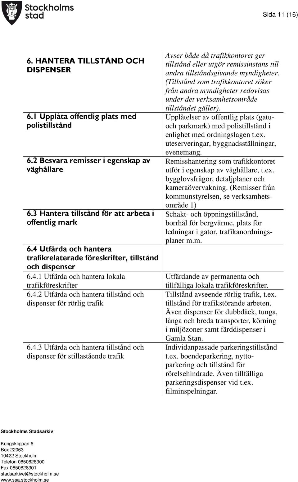 4.3 Utfärda och hantera tillstånd och dispenser för stillastående trafik Avser både då trafikkontoret ger tillstånd eller utgör remissinstans till andra tillståndsgivande myndigheter.