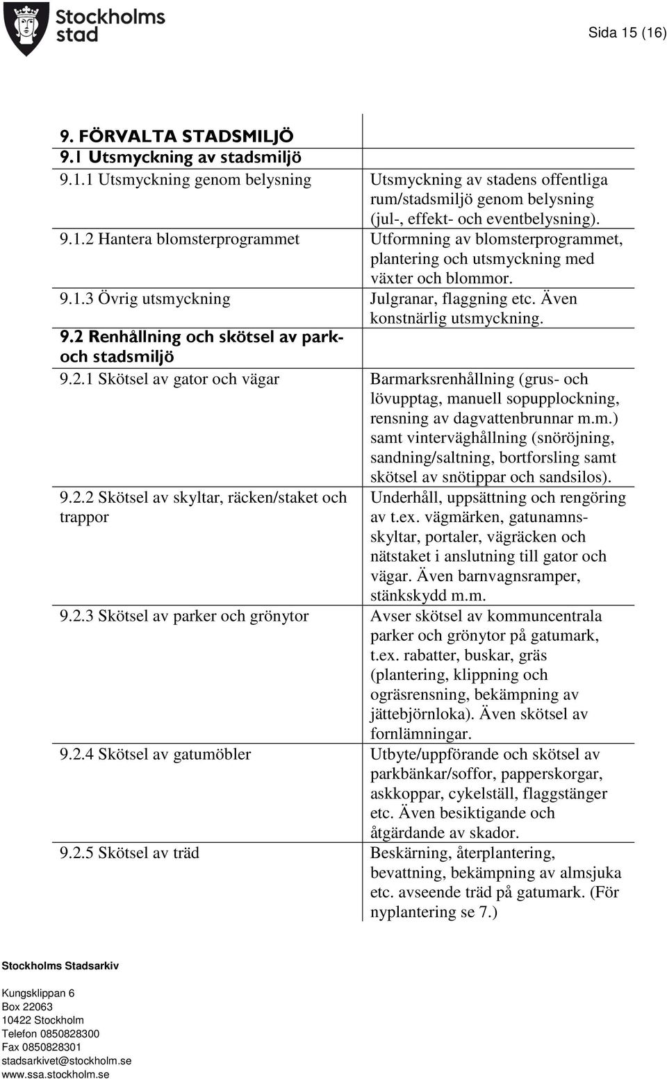 2.1 Skötsel av gator och vägar Barmarksrenhållning (grus- och lövupptag, manuell sopupplockning, rensning av dagvattenbrunnar m.m.) samt vinterväghållning (snöröjning, sandning/saltning, bortforsling samt skötsel av snötippar och sandsilos).