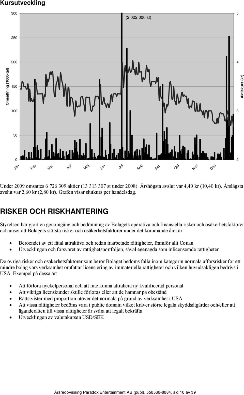 RISKER OCH RISKHANTERING Styrelsen har gjort en genomgång och bedömning av Bolagets operativa och finansiella risker och osäkerhetsfaktorer och anser att Bolagets största risker och