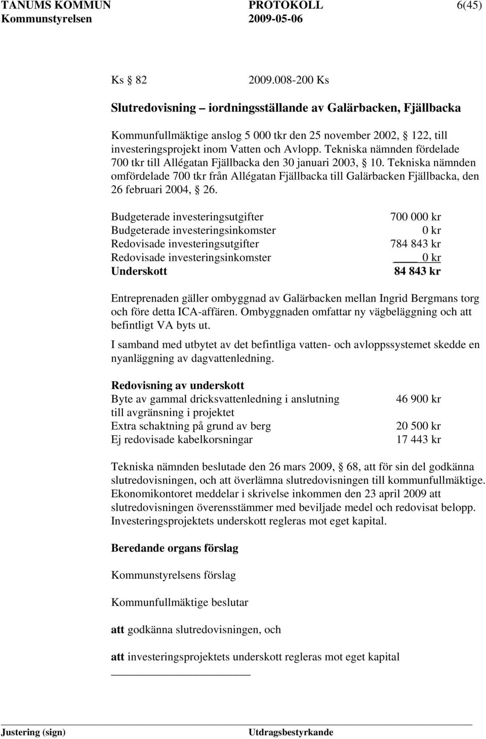 Tekniska nämnden fördelade 700 tkr till Allégatan Fjällbacka den 30 januari 2003, 10.