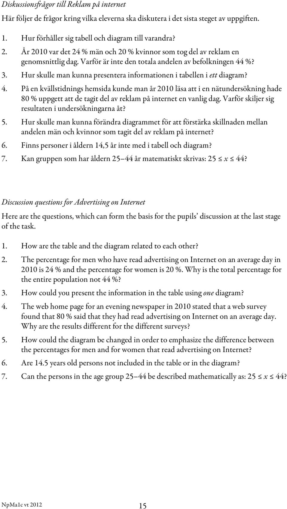 Hur skulle man kunna presentera informationen i tabellen i ett diagram? 4.