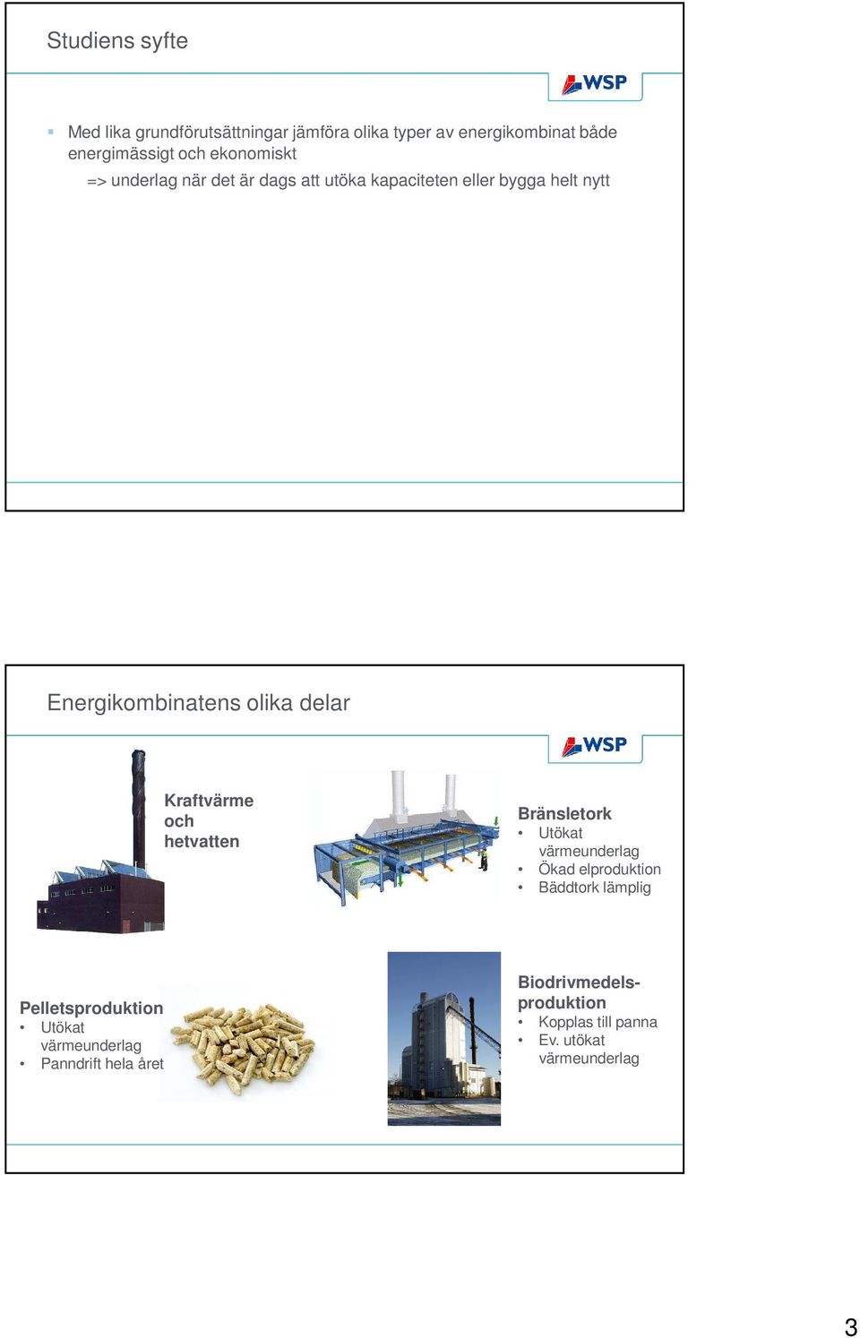 delar Kraftvärme och hetvatten Bränsletork Utökat värmeunderlag Ökad elproduktion lämplig Pelletsproduktion