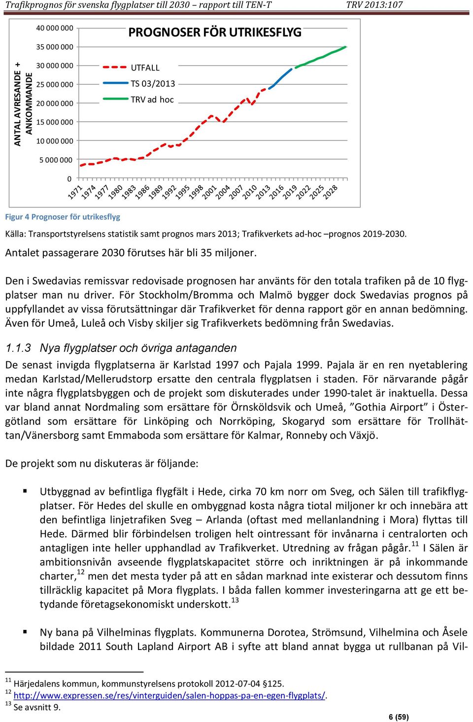 Den i Swedavias remissvar redovisade prognosen har använts för den totala trafiken på de 1 flygplatser man nu driver.