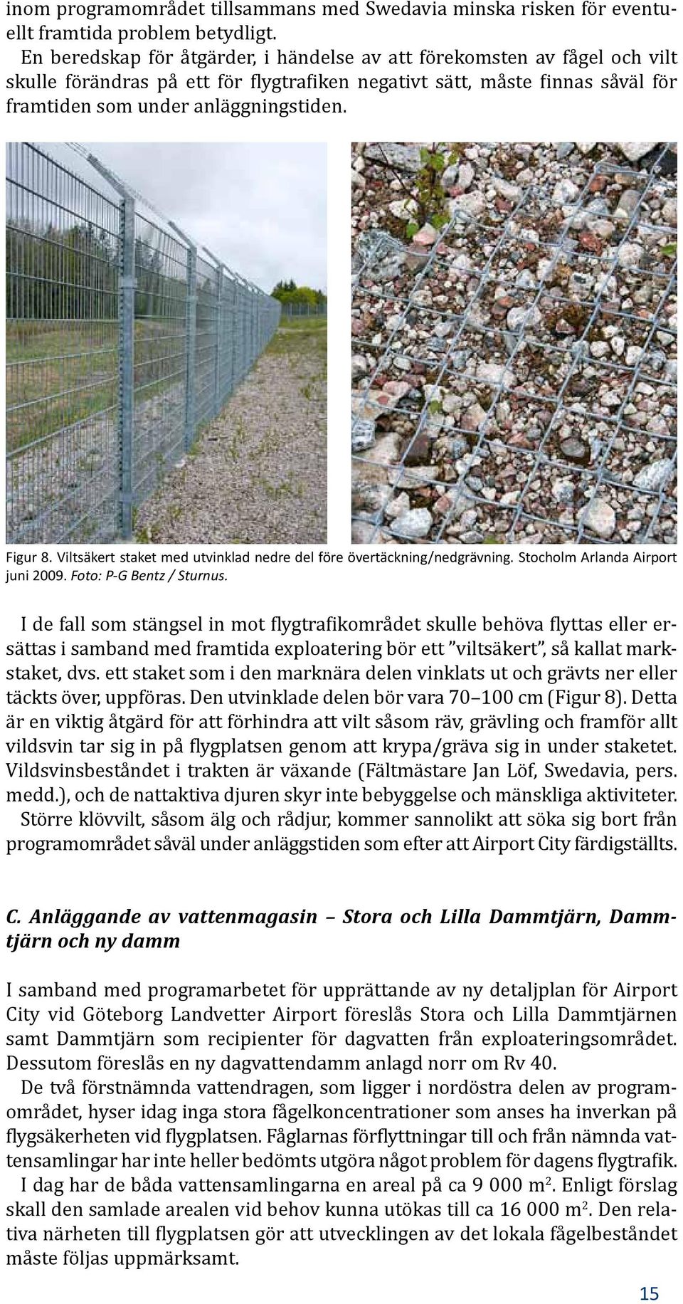 Viltsäkert staket med utvinklad nedre del före övertäckning/nedgrävning. Stocholm Arlanda Airport juni 2009. Foto: P-G Bentz / Sturnus.