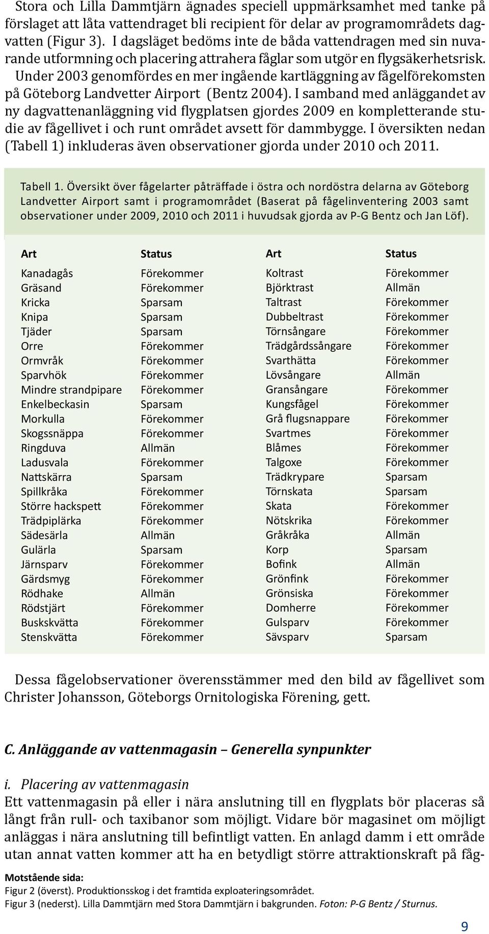 Under 2003 genomfördes en mer ingående kartläggning av fågelförekomsten på Göteborg Landvetter Airport (Bentz 2004).