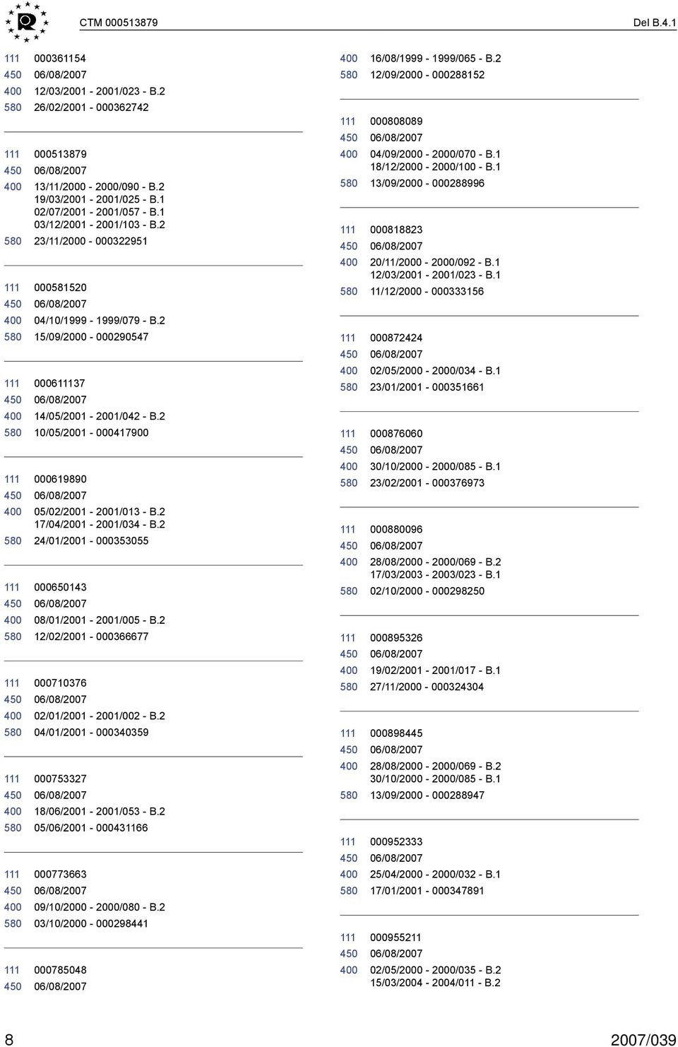 2 24/01/2001-000353055 000650143 08/01/2001-2001/005 - B.2 12/02/2001-000366677 000710376 02/01/2001-2001/002 - B.2 04/01/2001-000340359 000753327 18/06/2001-2001/053 - B.