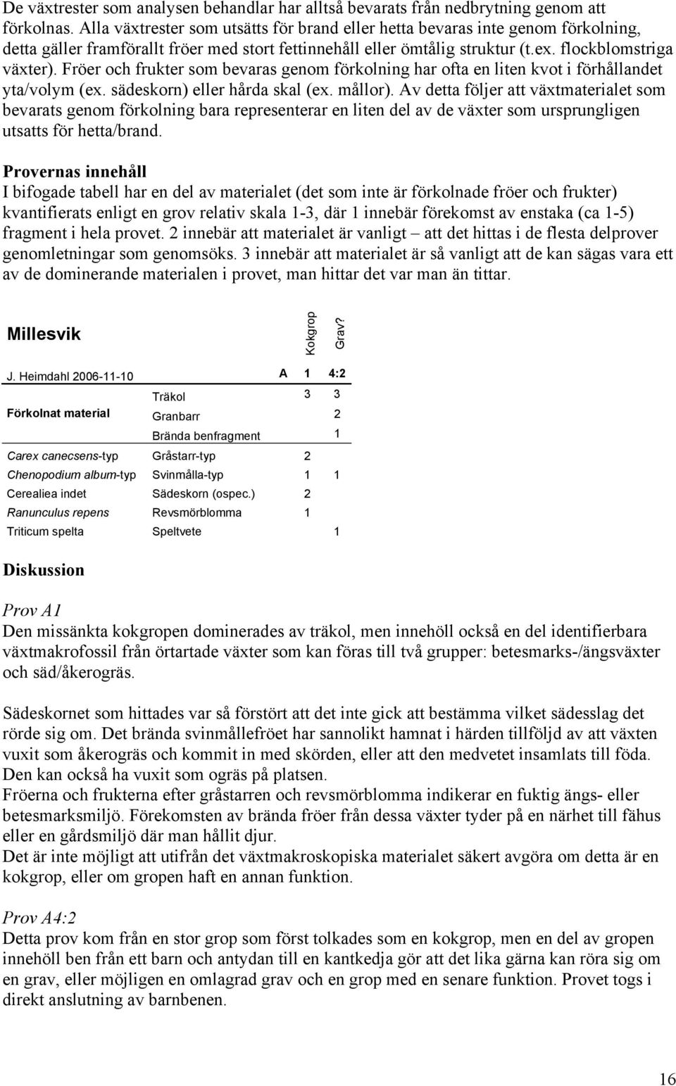 Fröer och frukter som bevaras genom förkolning har ofta en liten kvot i förhållandet yta/volym (ex. sädeskorn) eller hårda skal (ex. mållor).