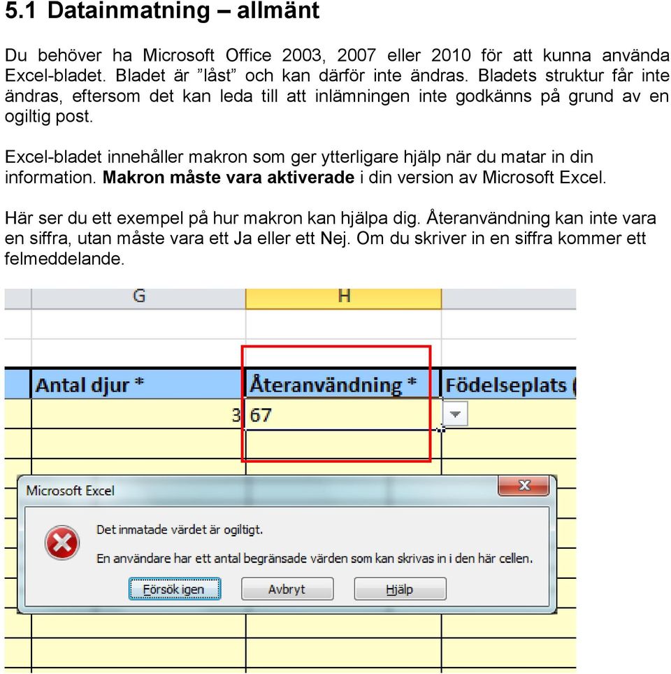 Bladets struktur får inte ändras, eftersom det kan leda till att inlämningen inte godkänns på grund av en ogiltig post.