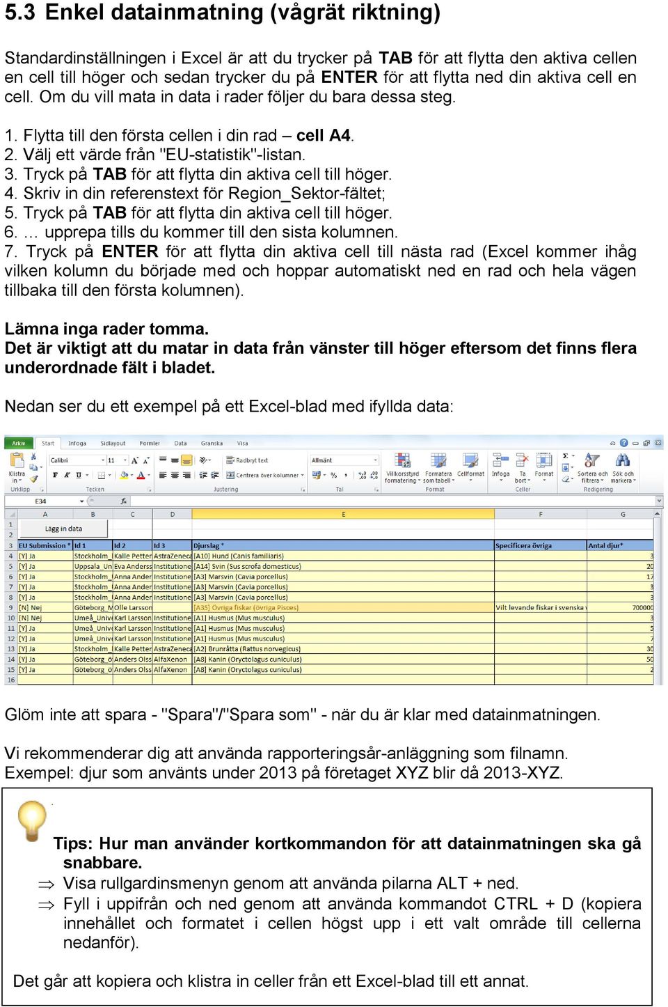 Tryck på TAB för att flytta din aktiva cell till höger. 4. Skriv in din referenstext för Region_Sektor-fältet; 5. Tryck på TAB för att flytta din aktiva cell till höger. 6.