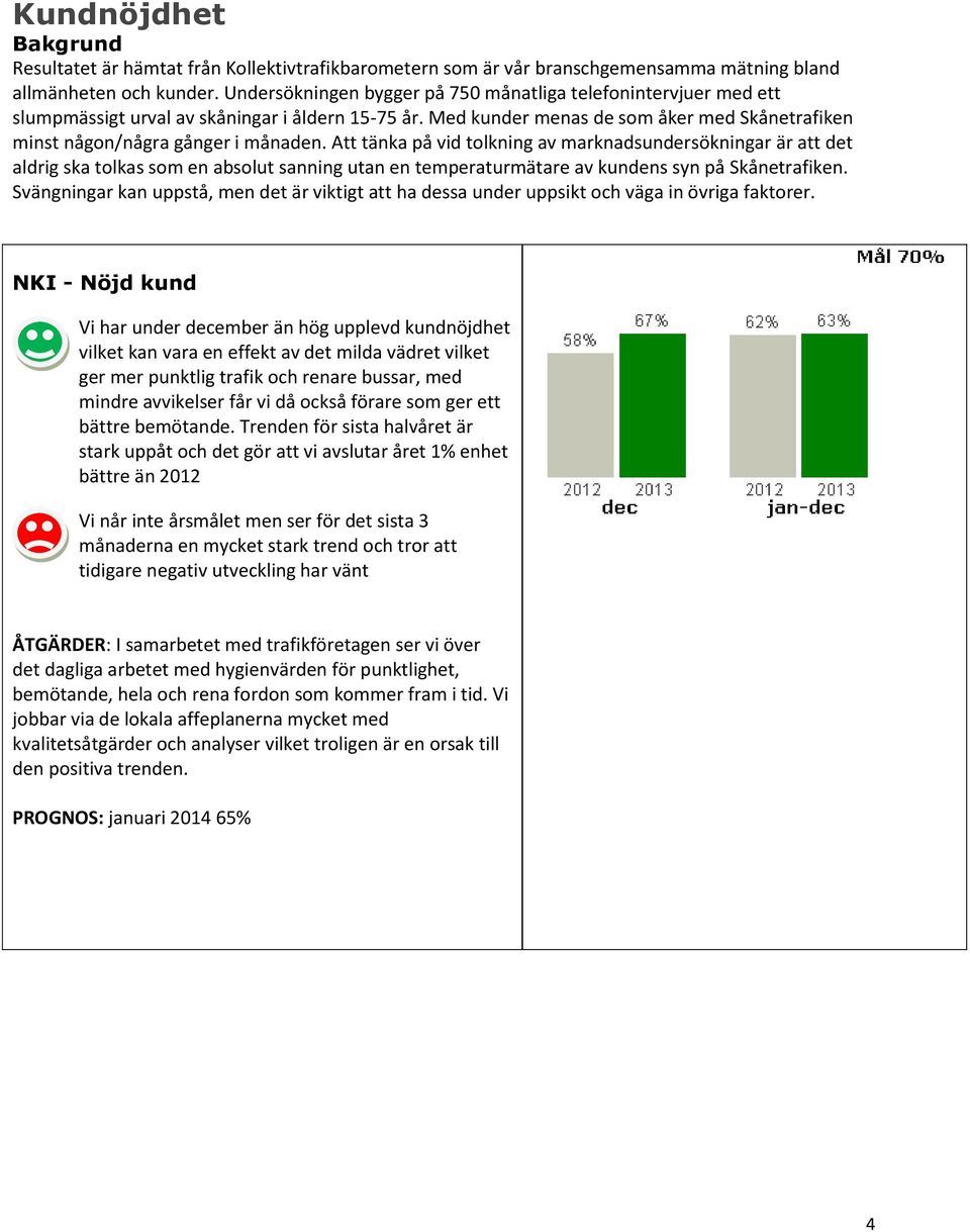 Att tänka på vid tolkning av marknadsundersökningar är att det aldrig ska tolkas som en absolut sanning utan en temperaturmätare av kundens syn på Skånetrafiken.