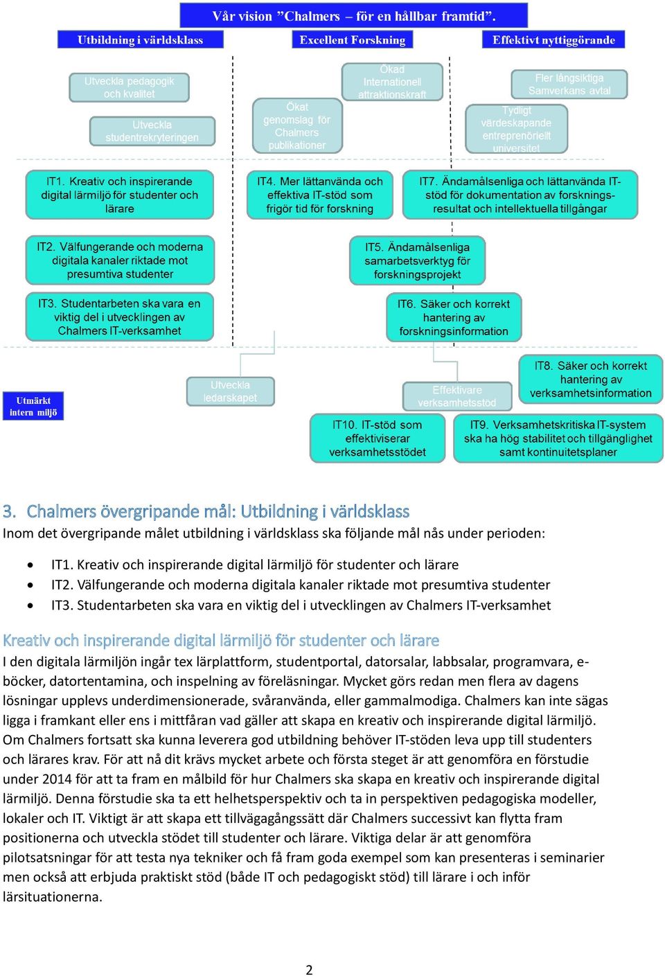 Studentarbeten ska vara en viktig del i utvecklingen av Chalmers IT-verksamhet Kreativ och inspirerande digital lärmiljö för studenter och lärare I den digitala lärmiljön ingår tex lärplattform,