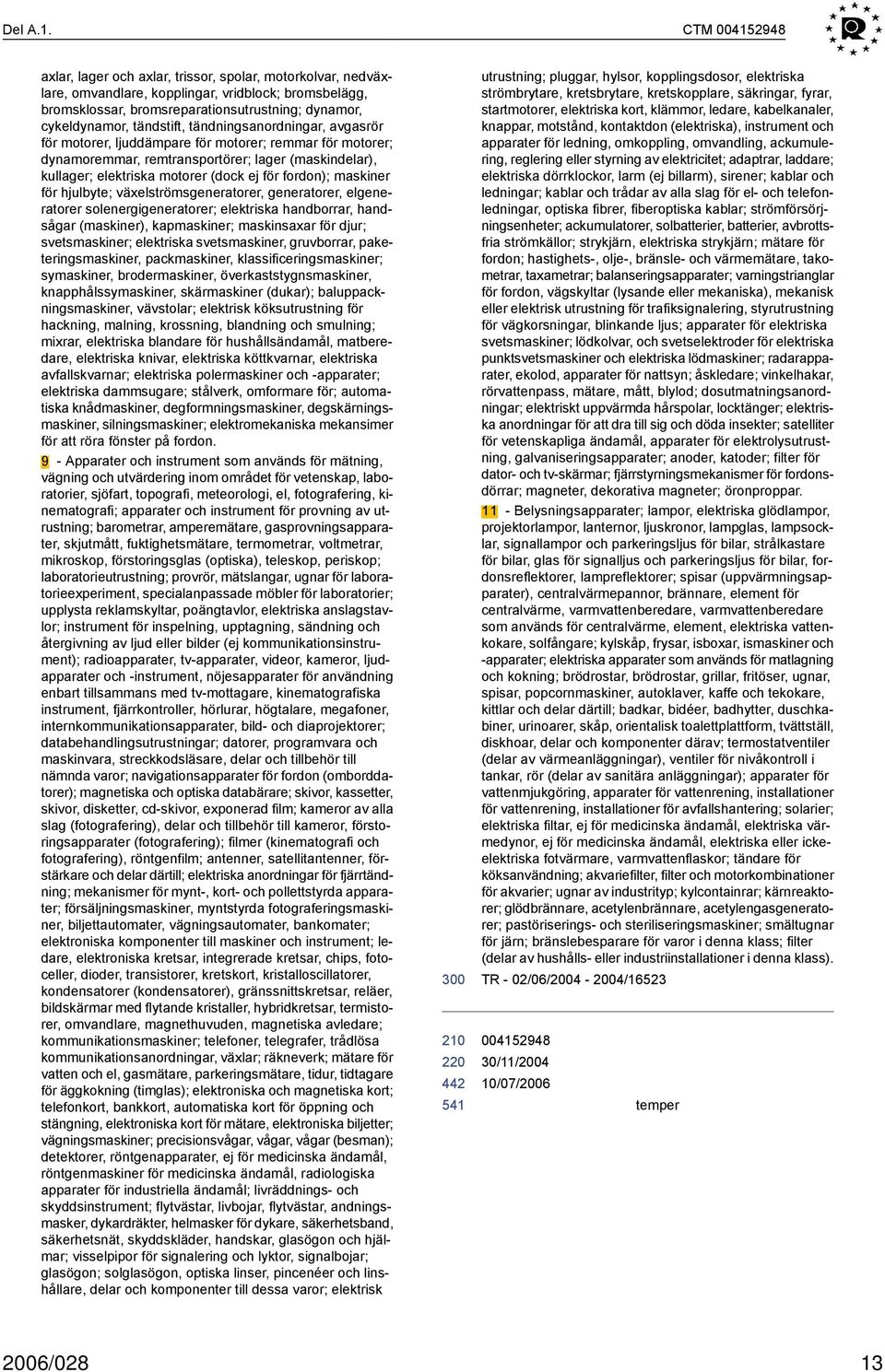 tändstift, tändningsanordningar, avgasrör för motorer, ljuddämpare för motorer; remmar för motorer; dynamoremmar, remtransportörer; lager (maskindelar), kullager; elektriska motorer (dock ej för