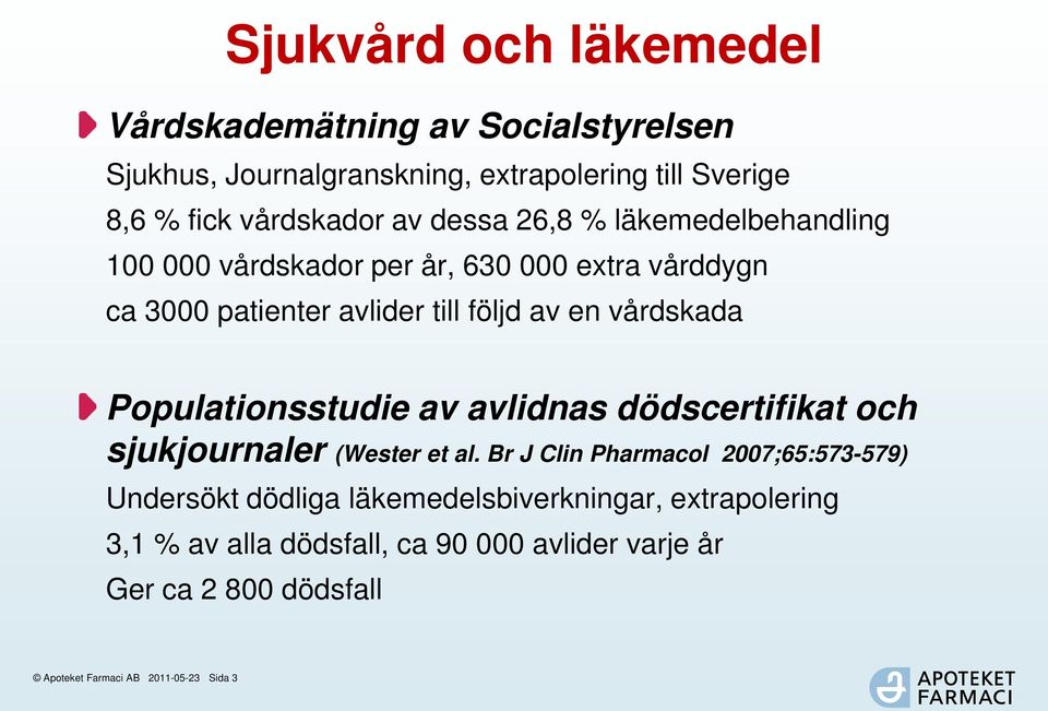 Populationsstudie av avlidnas dödscertifikat och sjukjournaler (Wester et al.