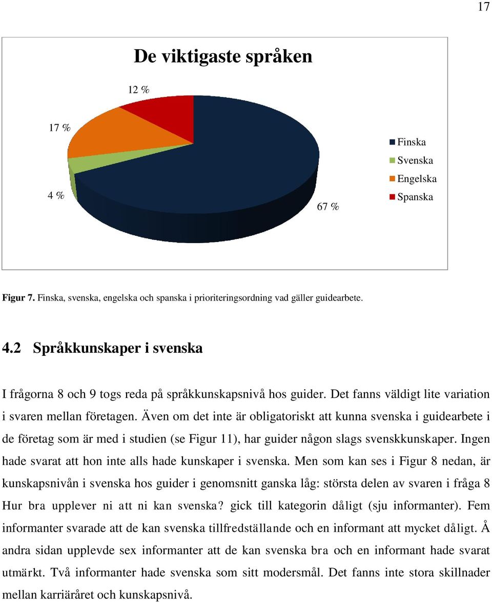 Även om det inte är obligatoriskt att kunna svenska i guidearbete i de företag som är med i studien (se Figur 11), har guider någon slags svenskkunskaper.