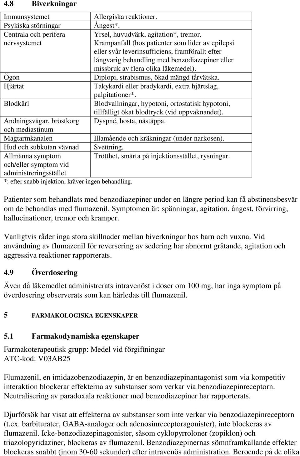 Ögon Diplopi, strabismus, ökad mängd tårvätska. Hjärtat Takykardi eller bradykardi, extra hjärtslag, palpitationer*.