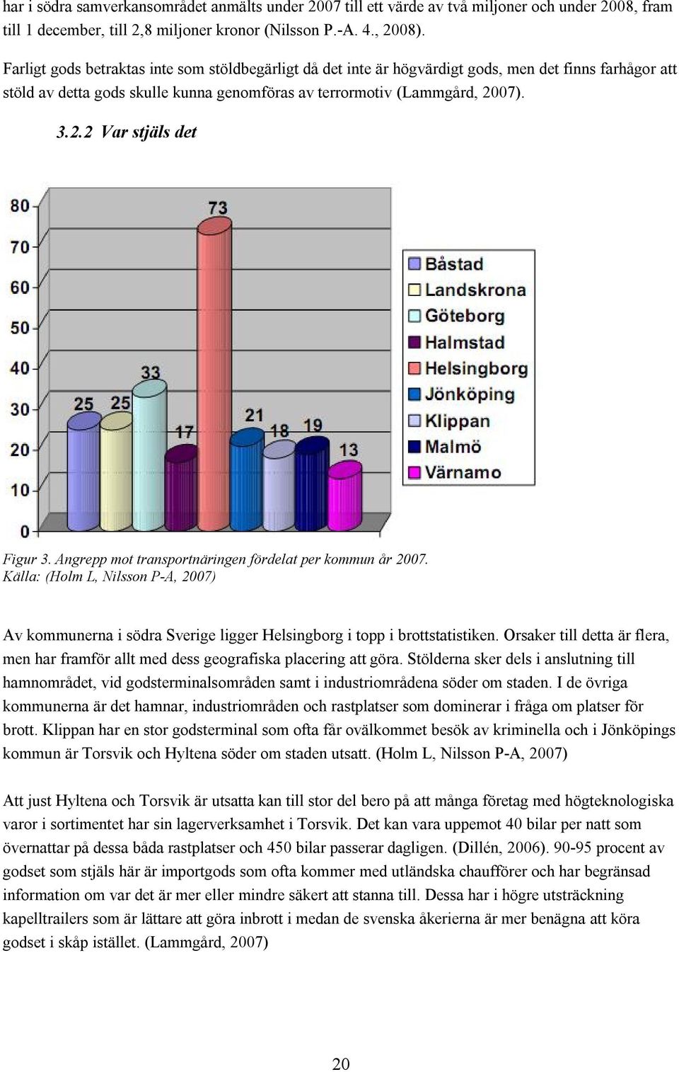 07). 3.2.2 Var stjäls det Figur 3. Angrepp mot transportnäringen fördelat per kommun år 2007.