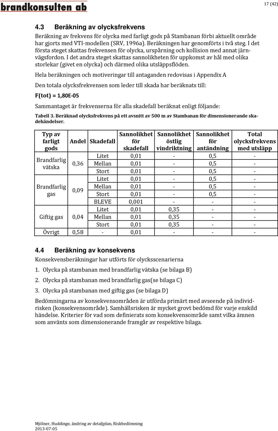 I det andra steget skattas sannolikheten för uppkomst av hål med olika storlekar (givet en olycka) och därmed olika utsläppsflöden.