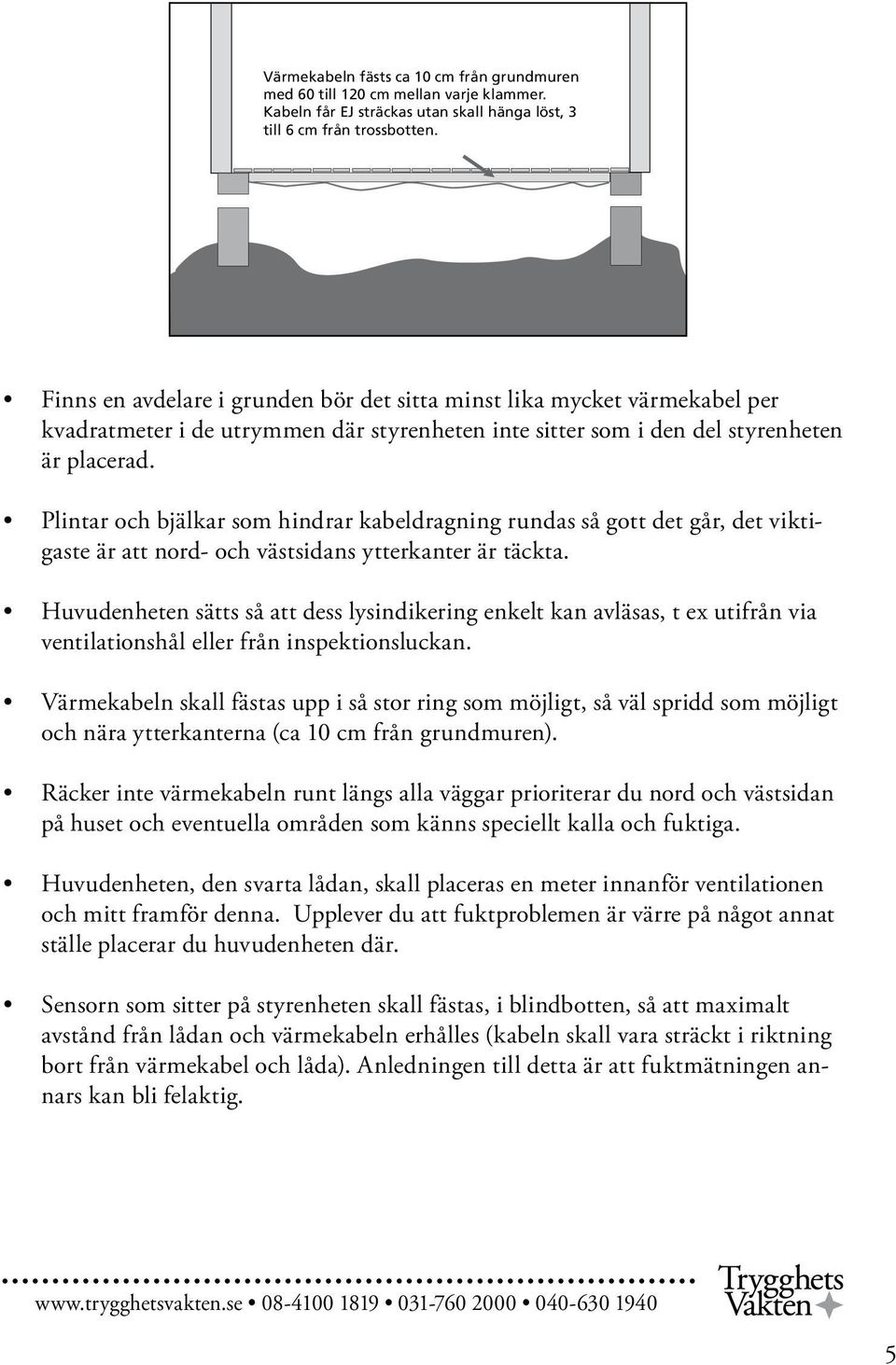 Plintar och bjälkar som hindrar kabeldragning rundas så gott det går, det viktigaste är att nord- och västsidans ytterkanter är täckta.