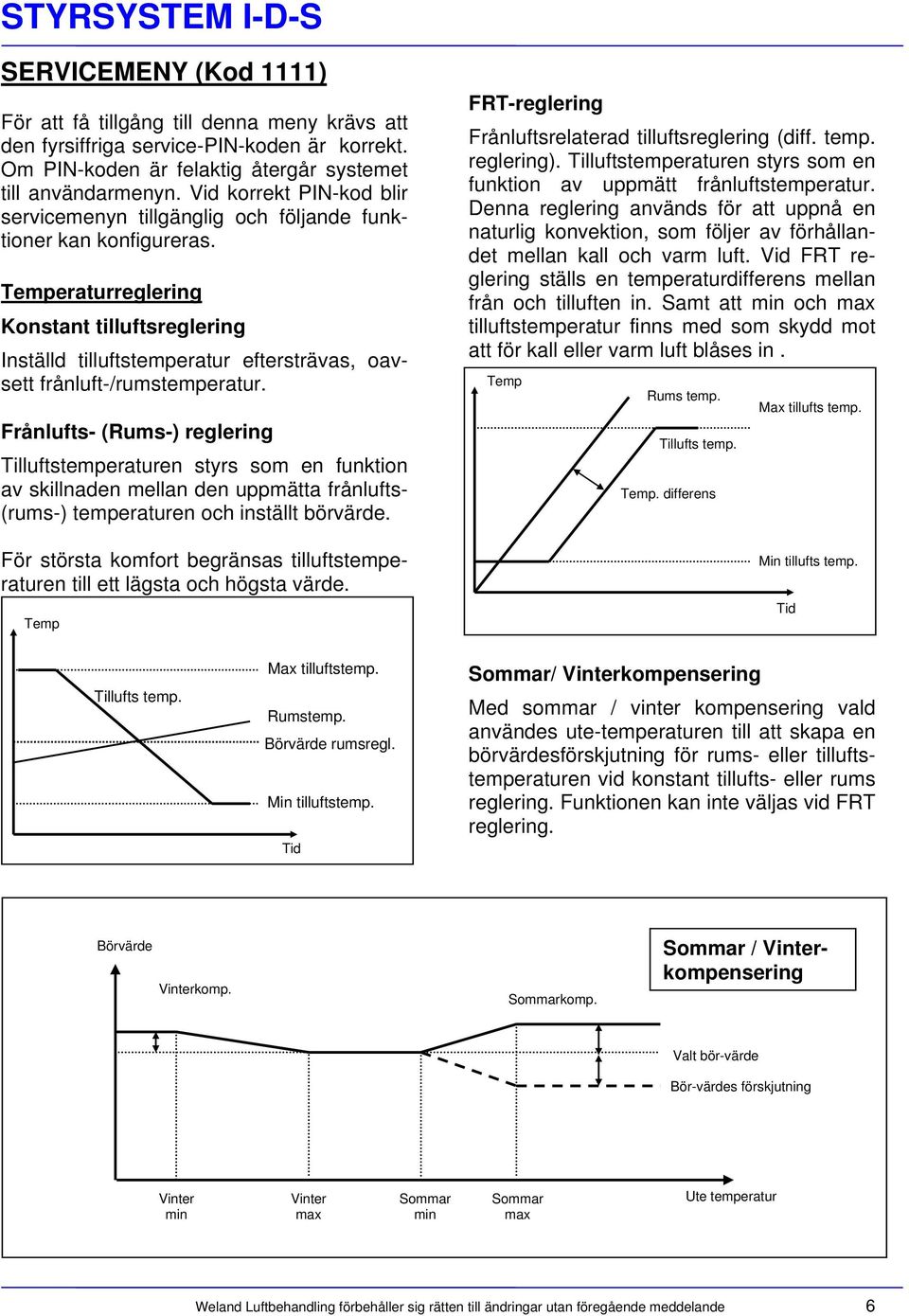 Temperaturreglering Konstant tilluftsreglering Inställd tilluftstemperatur eftersträvas, oavsett frånluft-/rumstemperatur.