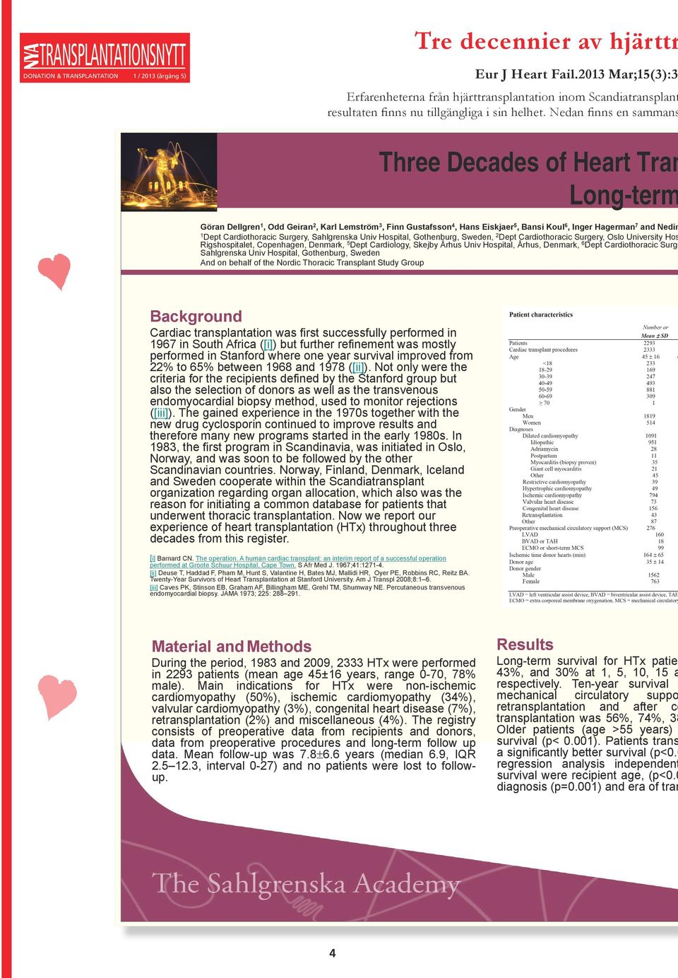 Nedan finns en sammans Three Decades of Heart Tran Long-term Göran Dellgren 1, Odd Geiran 2, Karl Lemström 3, Finn Gustafsson 4, Hans Eiskjaer 5, Bansi Koul 6, Inger Hagerman 7 and Nedim 1 Dept