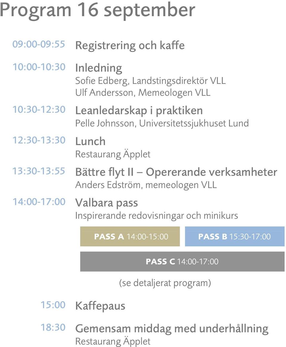 flyt II Opererande verksamheter Anders Edström, memeologen VLL 14:00-17:00 Valbara pass Inspirerande redovisningar och minikurs PASS A