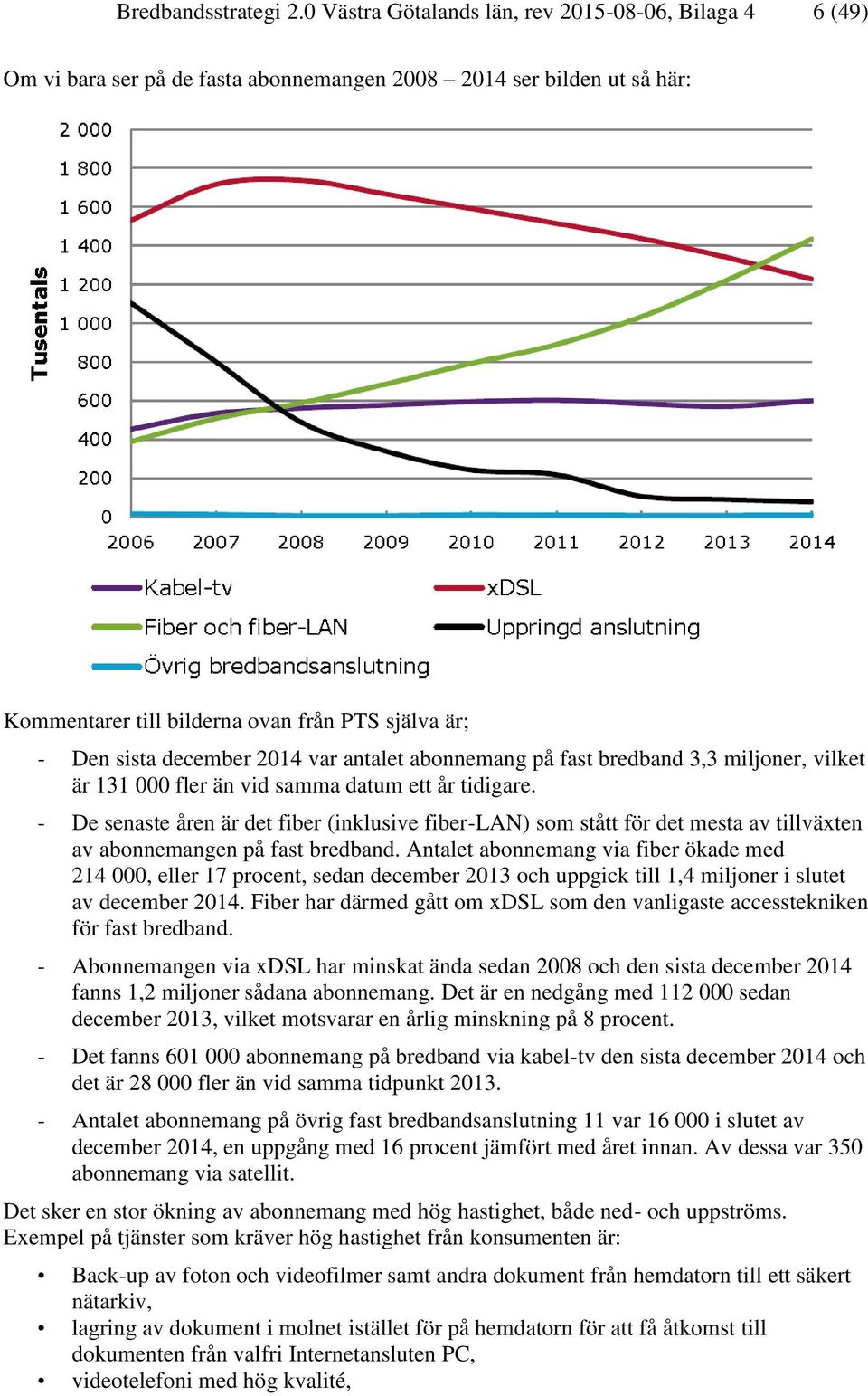 2014 var antalet abonnemang på fast bredband 3,3 miljoner, vilket är 131 000 fler än vid samma datum ett år tidigare.