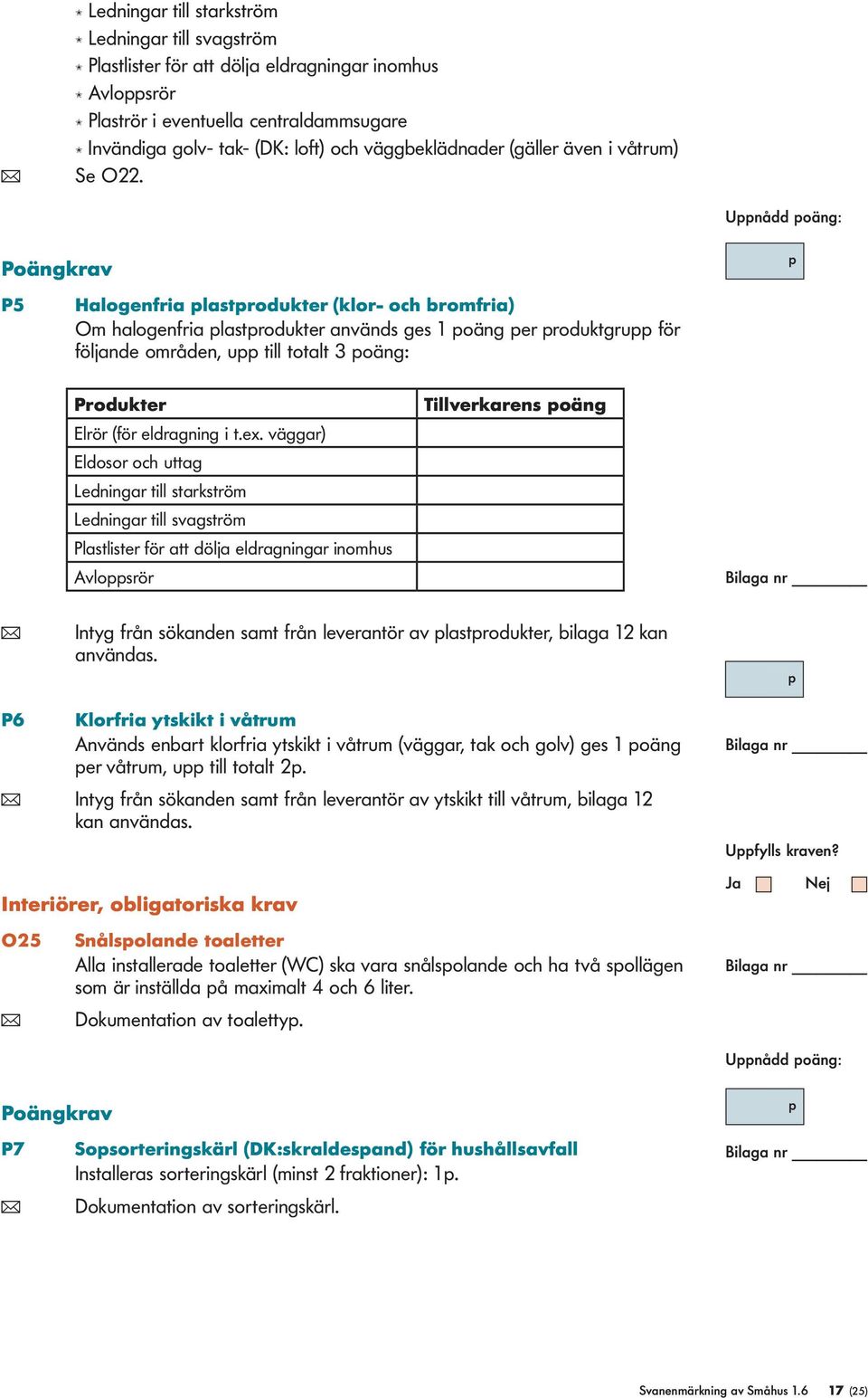 halogenfria plastprodukter används ges 1 poäng per produktgrupp för följande områden, upp till totalt 3 poäng: Produkter Elrör (för eldragning i t.ex.