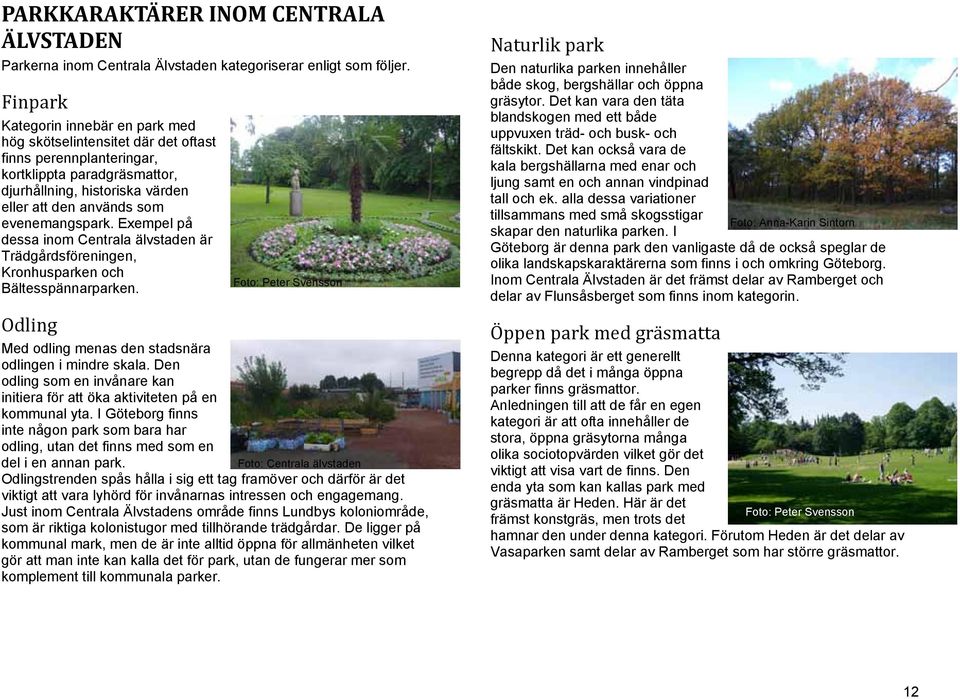 evenemangspark. Exempel på dessa inom Centrala älvstaden är Trädgårdsföreningen, Kronhusparken och Bältesspännarparken.