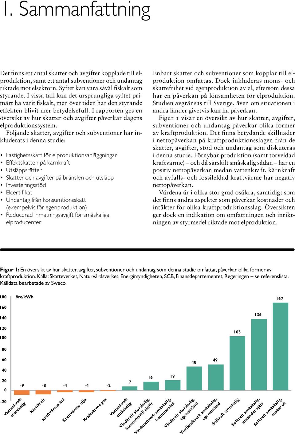 I rapporten ges en översikt av hur skatter och avgifter påverkar dagens elproduktionssystem.