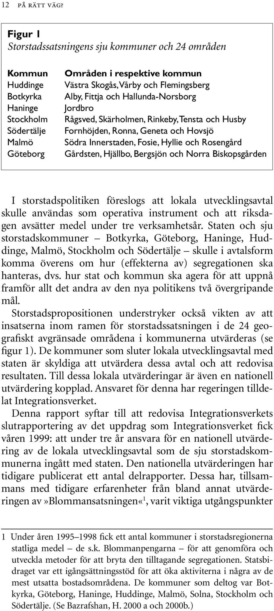 Fittja och Hallunda-Norsborg Jordbro Rågsved, Skärholmen, Rinkeby, Tensta och Husby Fornhöjden, Ronna, Geneta och Hovsjö Södra Innerstaden, Fosie, Hyllie och Rosengård Gårdsten, Hjällbo, Bergsjön och