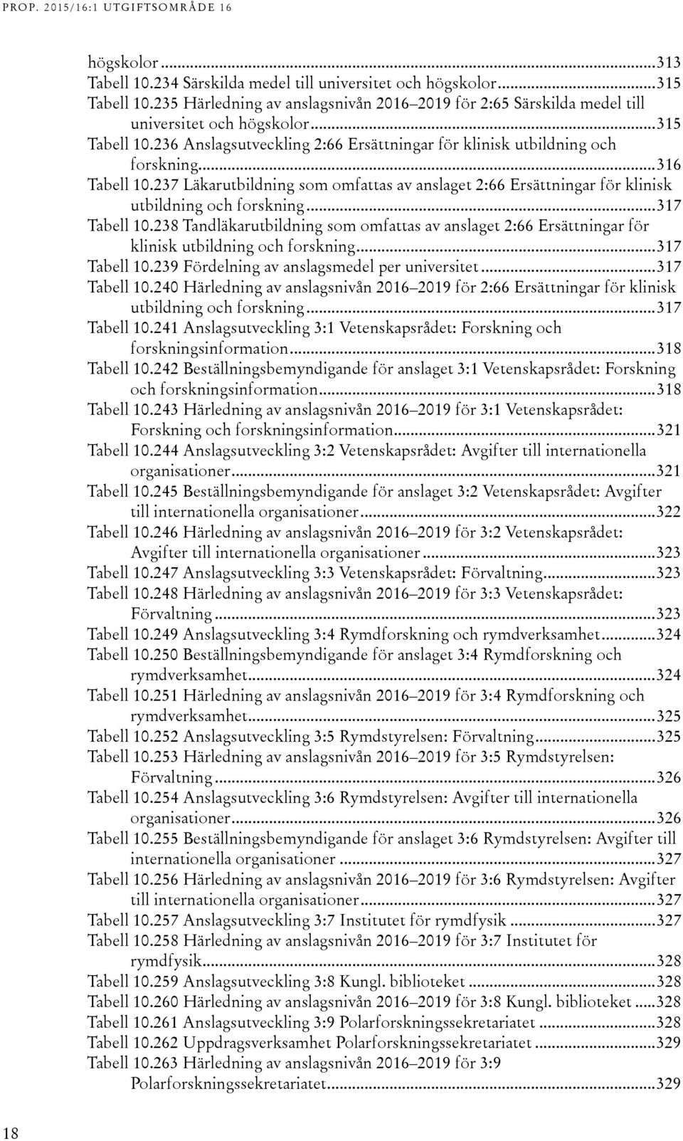 8 Tandläkarutbildning som omfattas av anslaget :66 Ersättningar för klinisk utbildning och forskning... 17 Tabell 10.