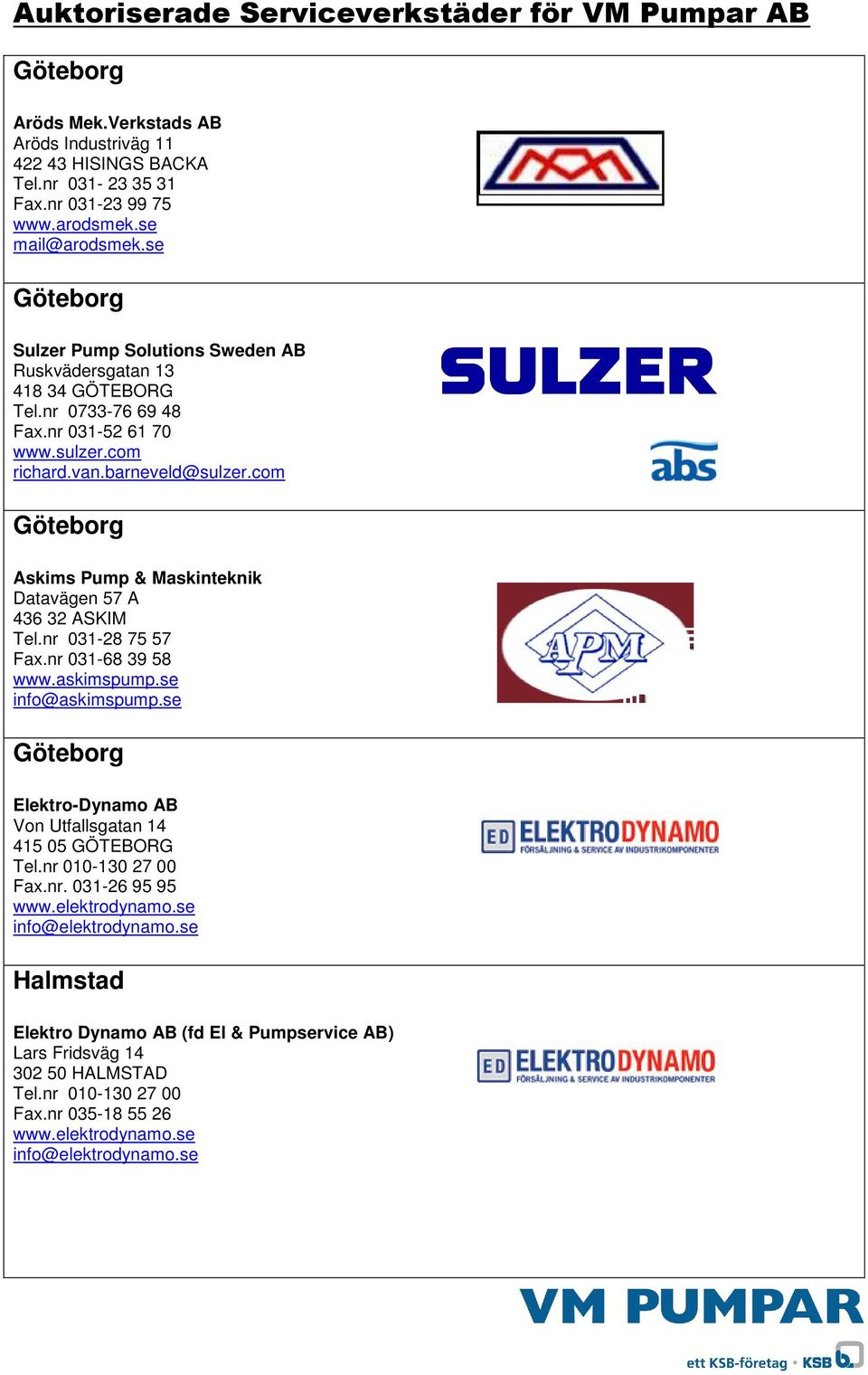 barneveld@sulzer.com Askims Pump & Maskinteknik Datavägen 57 A 436 32 ASKIM Tel.nr 031-28 75 57 Fax.nr 031-68 39 58 www.askimspump.