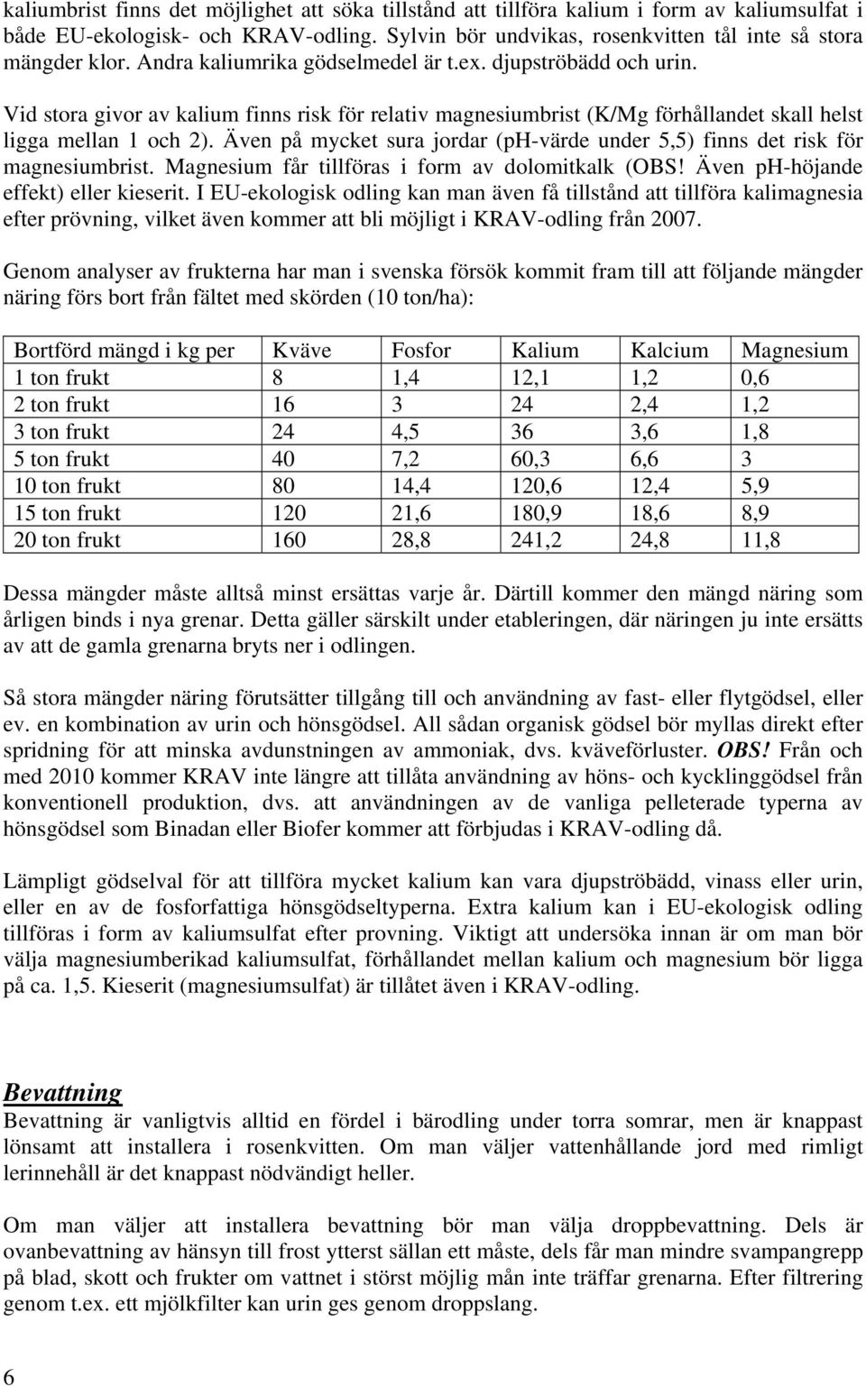 Även på mycket sura jordar (ph-värde under 5,5) finns det risk för magnesiumbrist. Magnesium får tillföras i form av dolomitkalk (OBS! Även ph-höjande effekt) eller kieserit.