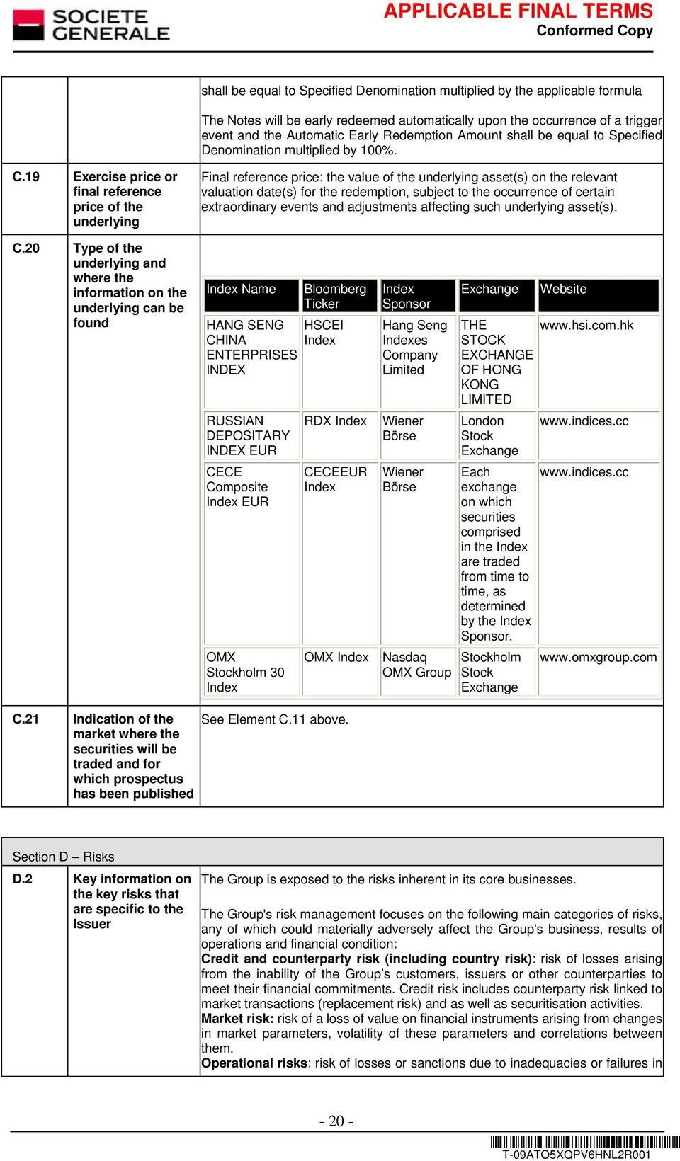 19 Exercise price or final reference price of the underlying Final reference price: the value of the underlying asset(s) on the relevant valuation date(s) for the redemption, subject to the