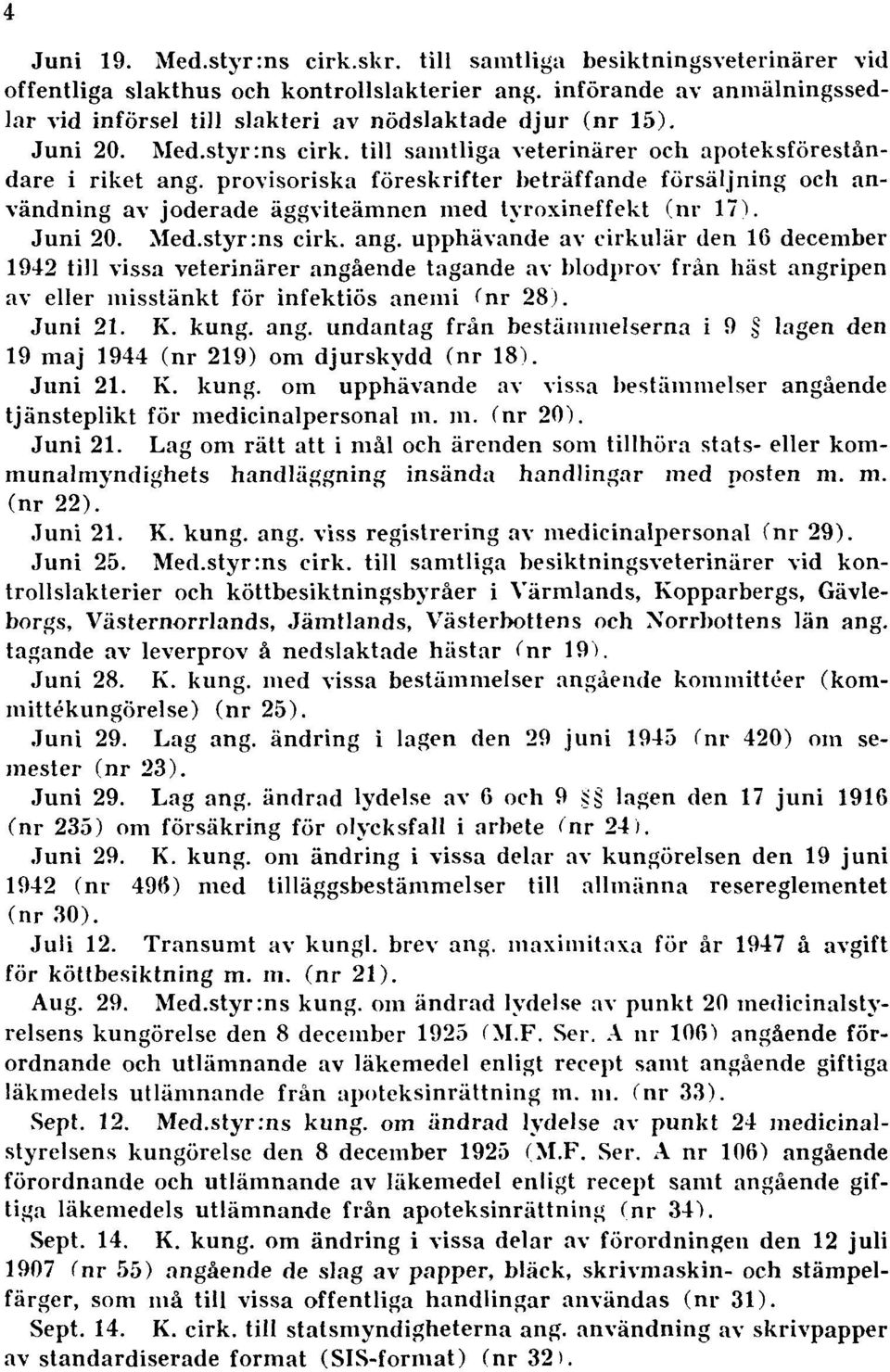 provisoriska föreskrifter beträffande försäljning och användning av joderade äggviteämnen med tyroxineffekt (nr 17). Juni 20. Med.styr :ns cirk. ang.